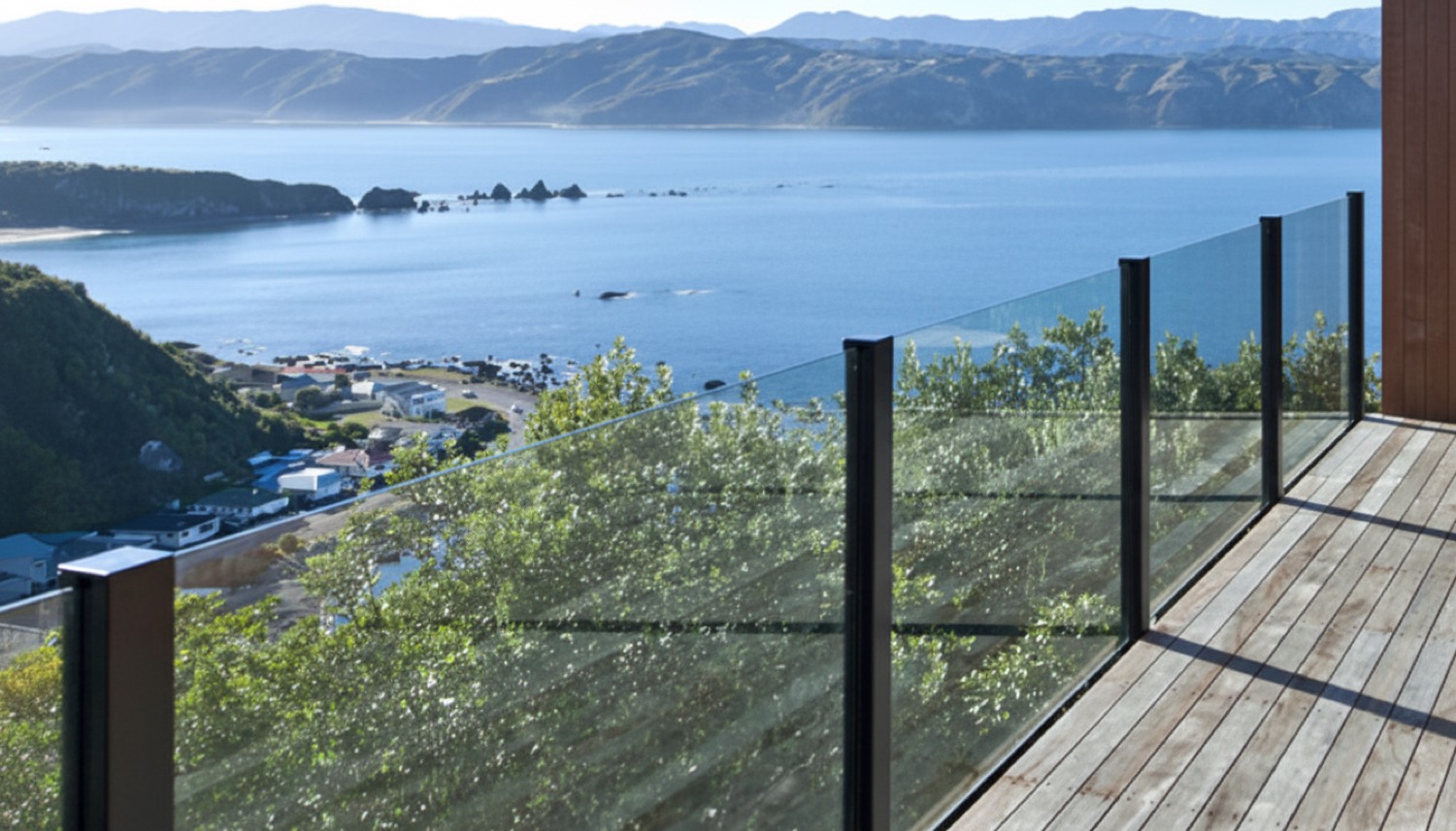 Frameless glass balustrade with scenic view in Tauranga