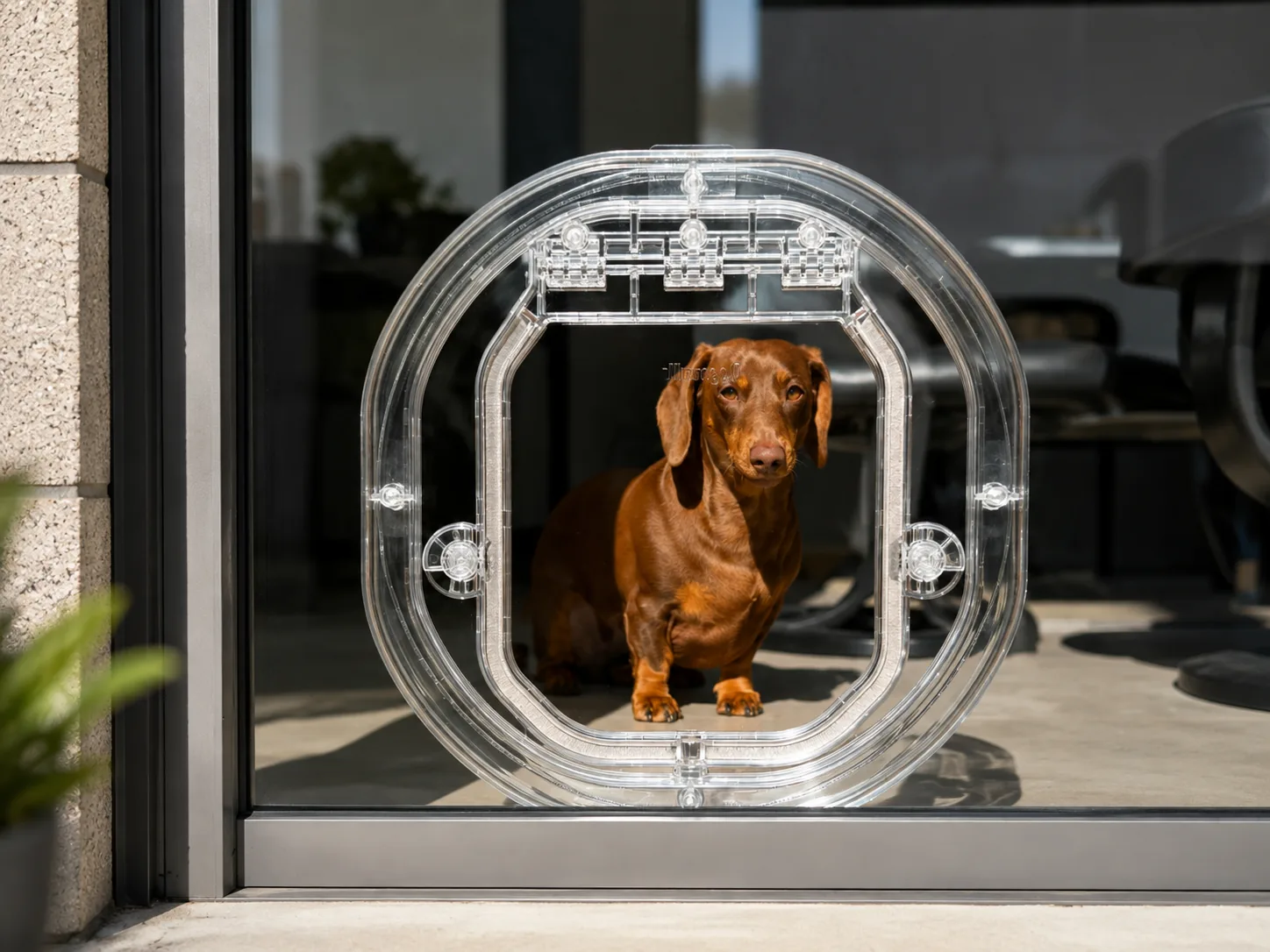 Pet door fitted into a glass door in Papamoa