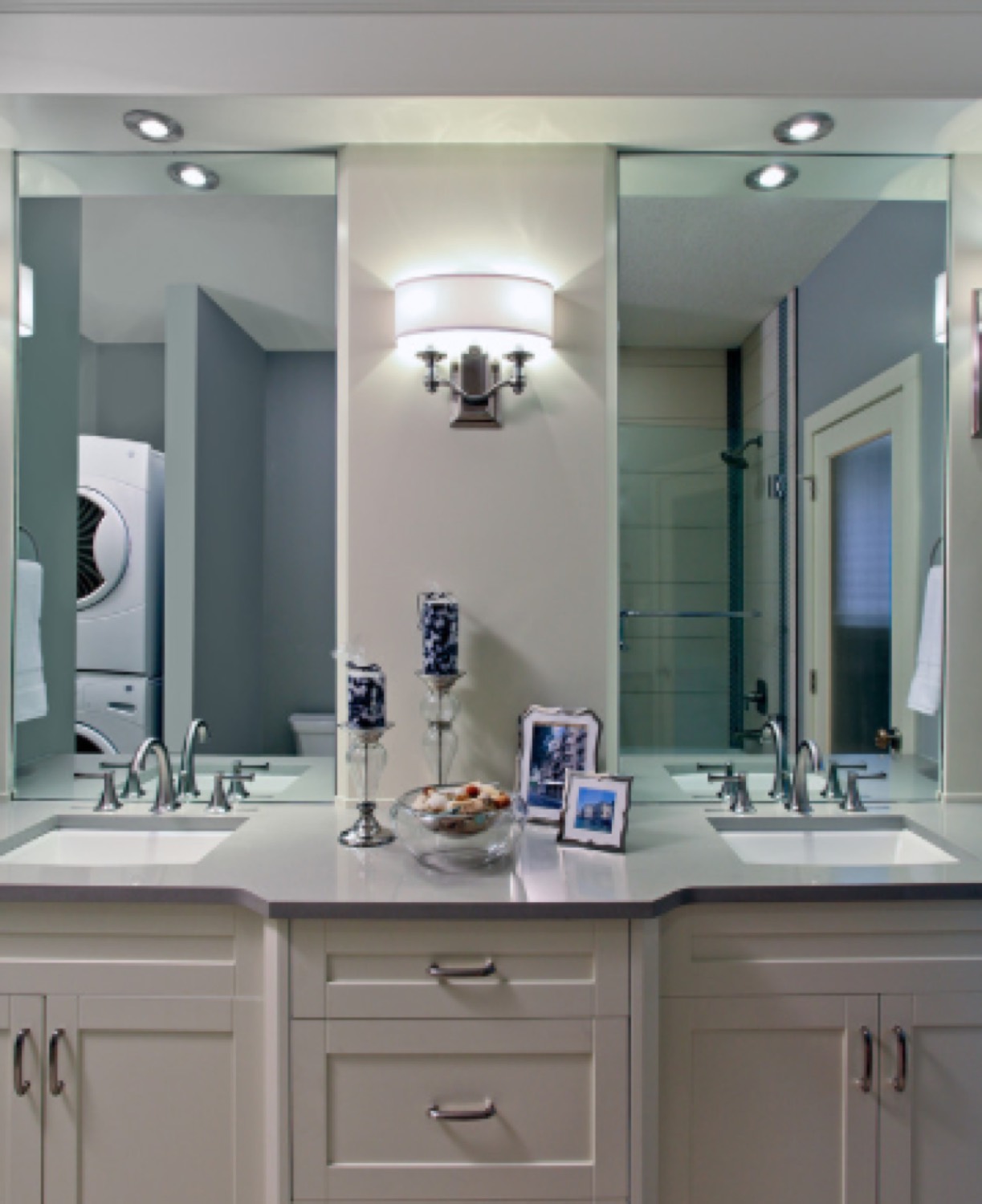 Dark-framed bathroom vanity mirror in Tauranga