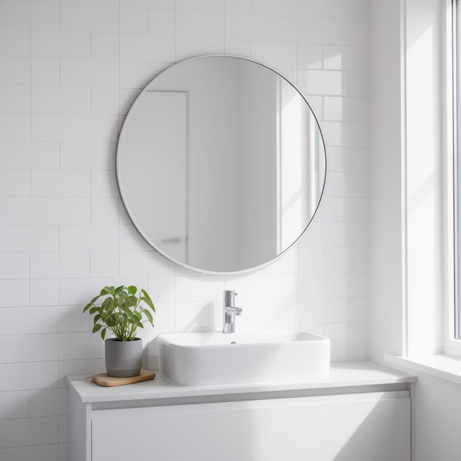 Round custom-cut mirror installed in Tauranga
