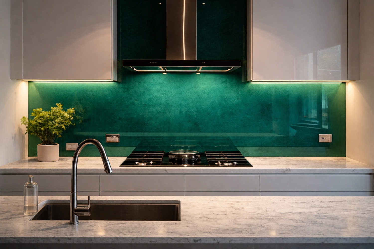 Green glass splashback in Tauranga